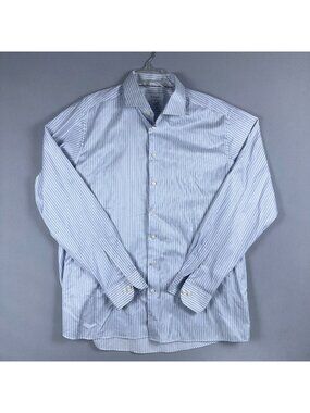 Eton Striped Button Down Dress Shirt Blue White Mens Size 3XL 100% Cotton